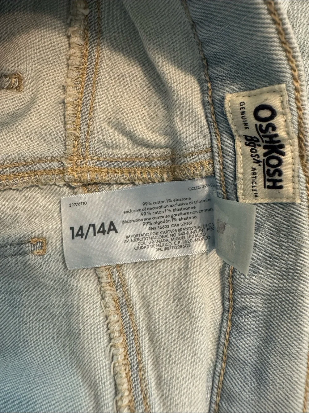 OshKosh Light Blue Denim Jeans with Contrast Stitching
